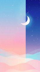 Naklejka premium Gradient starry sky, moonlight, with light pink and blue color, dreamy background