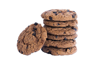 pile of chocolate chip cookies isolated on white