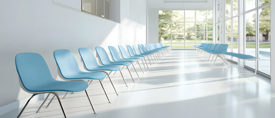 Fototapeta premium The modern waiting room in the blue medical office interior