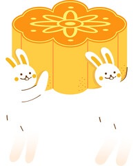 two rabbits carry the moon cake