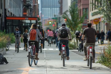 Obraz premium Urban Community Members Participating in a Bike Sharing Program Promoting Clean Transportation