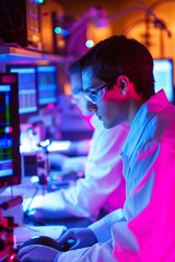 Obraz premium Scientists Conducting Microwave Signal Research in a Cutting-Edge Laboratory with Advanced Equipment