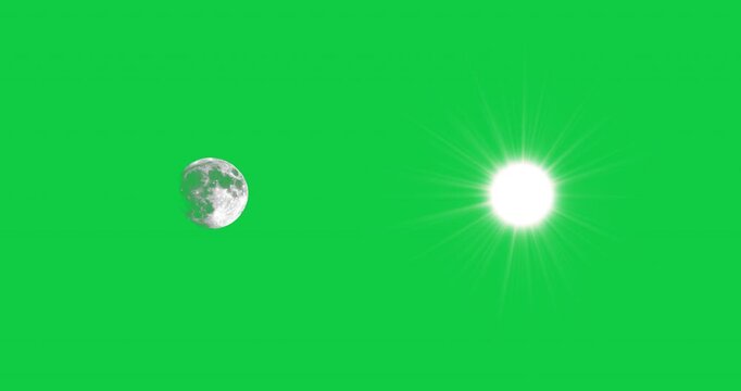 Sun and Moon isolated on chromakey. Seamless loop bright sunlight and fool moon