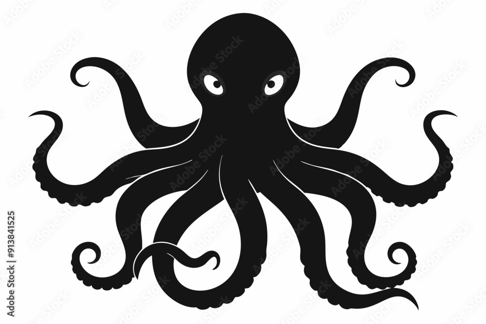 Wall mural octopus silhouette, octopus icon vector illustration