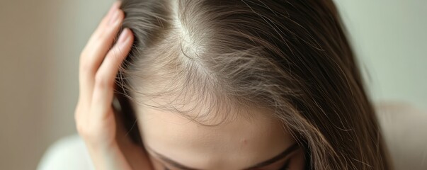 Fototapeta premium Close-up of woman's hair with visible parting