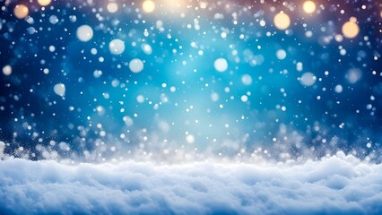 Naklejka premium Serene snowfall background featuring soft light and bokeh effects, creating a magical, winter wonderland atmosphere. Christmas background 