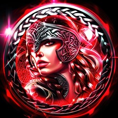 A feminine viking shield maiden logo