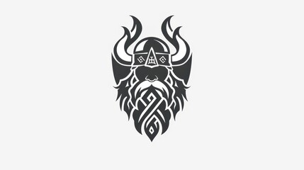 A black and white viking logo