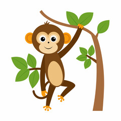Monkey Hanging in Tree Vector Illustration – Cartoon, Clipart, and Line Art Design