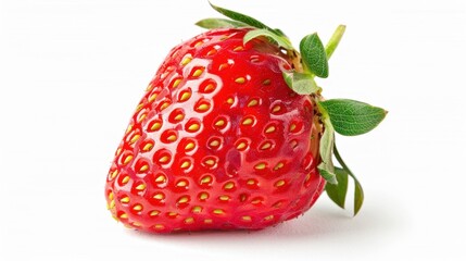 A red strawberry with a green leaf on top