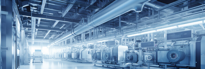 Industrial air purification system in a high-volume production line, emphasizing its efficiency.