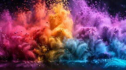 Naklejka premium Vibrant Colorful Powder Explosions Create a Dynamic Art Display in a Darkened Environment