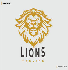 Angry lion head mascot logo design
