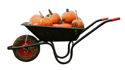Pumpkins wheelbarrow png, healthy food, transparent background