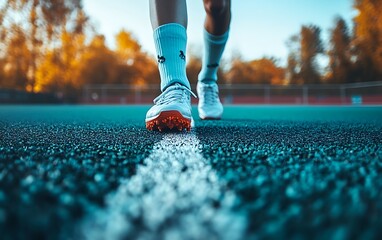 Closeup of Legs Playing Field Hockey with Dynamic Pose and Vibrant Colors Under Outdoor Light