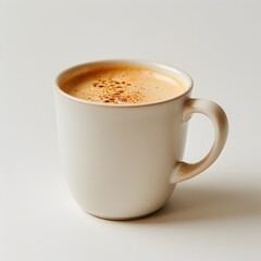 Creamy Mocha in a Minimalist White Mug on a White Background