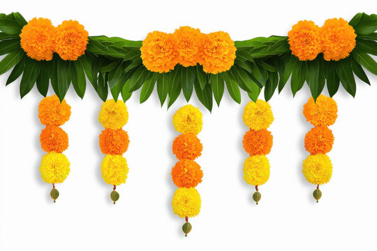 marigold flowers and mango leaves toran design door hanging