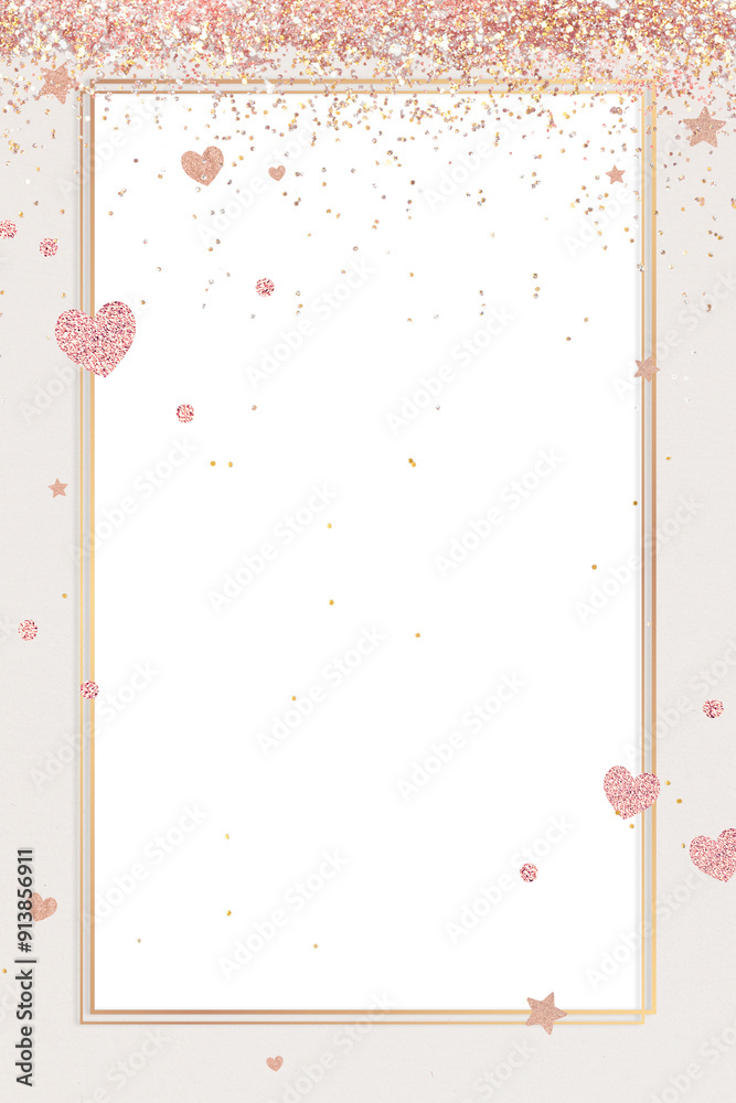 Wall mural png glittery heart pattern party frame