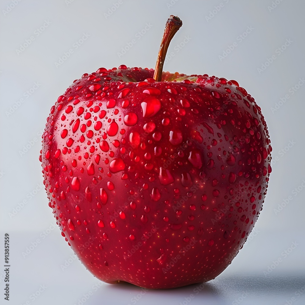 Poster Vibrant Red Apple with Glossy Finish on Isolated White Background