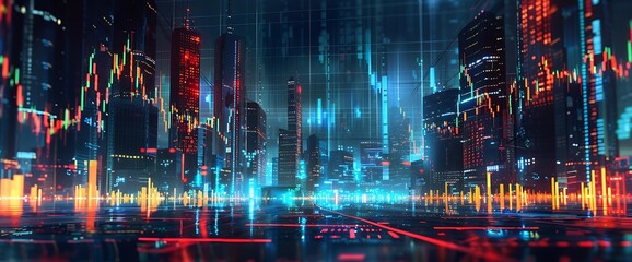 Obraz premium Cityscape with Financial Data Overlay