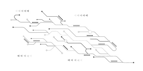 Vector Technology black circuit diagram concept. Abstract technology on white background. High-tech circuit board.