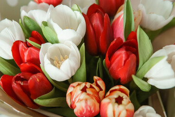 Fototapeta premium Spring Gift: Bright Tulip Bouquet for a Special March 8th Celebration