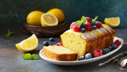 Lemon Drizzle Pound Cake with Fresh Berries