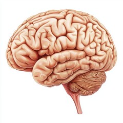 Detailed Scientific Human Brain Illustration Isolated on White Background