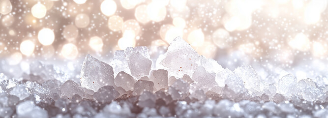 Background with sea salt. White crystals with reflections of light. Abstract background with bokeh effect. AI generative