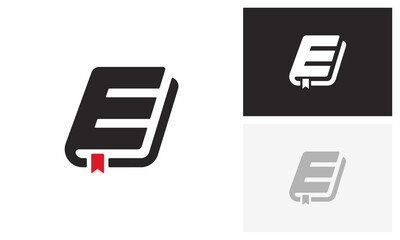 Letter E initial with book. Ebook logo design
