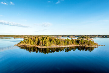 Panoramic view of the islands in the archipelago of Stockholm. Sweden. Water landscape