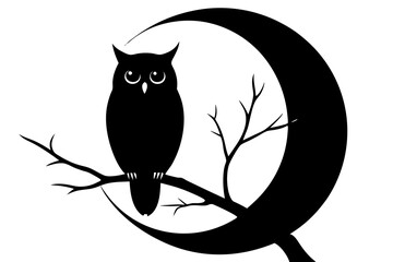 silhouette of owl with a tree branch vector illustration