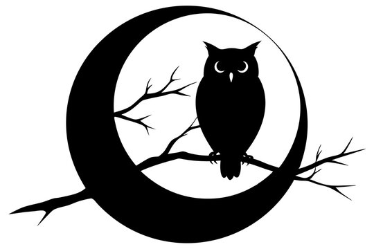 recommend clip art: silhouette of owl with a tree branch vector illustration
