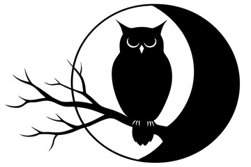 silhouette of owl with a tree branch vector illustration