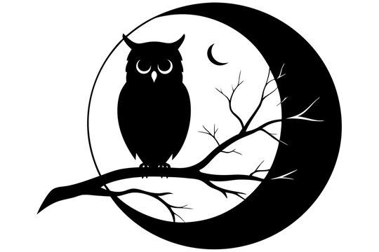 recommend clip art: silhouette of owl with a tree branch vector illustration