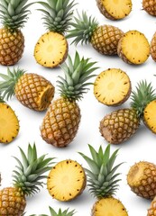Fototapeta premium Pineapple set isolated on white background, clipping path, ai