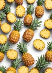 Pineapple set isolated on white background, clipping path, full depth of field, ai