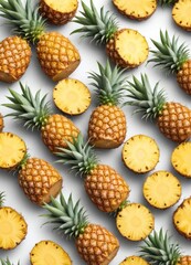 Fototapeta premium Pineapple set isolated on white background, clipping path, full depth of field, ai