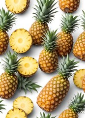 Fototapeta premium Pineapple set isolated on white background, clipping path, full depth of field, ai