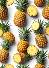 Pineapple set isolated on white background, clipping path, full depth of field, ai