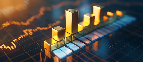 Iconic business bar sign and profit growing symbol on a graph diagram, representing financial success and growth.