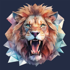 Close Up Of A Roaring Lion's Head Watercolor Illustration