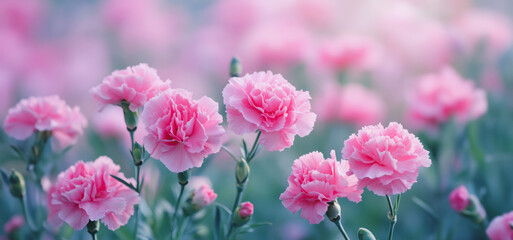 Beautiful Pink Carnations Blooming Vibrantly in a Sunlit Garden During Springtime