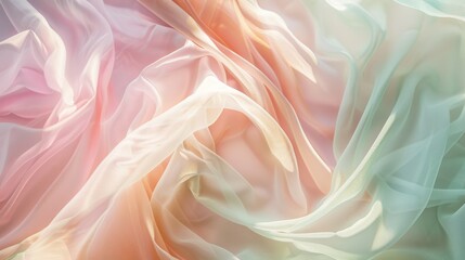 Obraz premium Delicate pastel fabrics create a soft, dreamy texture, smoothly flowing in gentle, ethereal folds, bathed in warm light.
