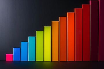 Minimalist side view of a bold, colorful bar graph showcasing data in every hue.