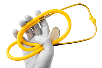 Hand of doctor holding a stethoscope during covid-19 transparent png