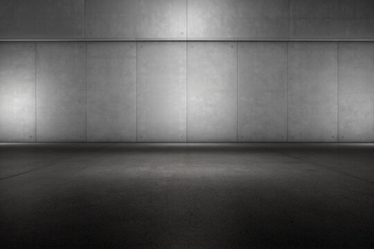 Exposed Concrete Wall with Asphalt Floor Dark Empty Industrial Garage