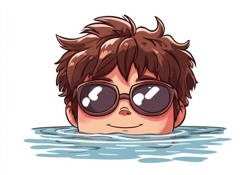 recommend clip art: An image of a boy swimming with yellow goggles against a white background