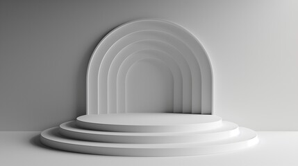 Naklejka premium White podium with multiple curved shapes in background, promotion advertising branding marketing