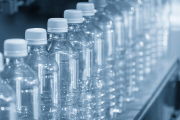 The hi-technology of drinking water manufacturing process in the light blue scene.